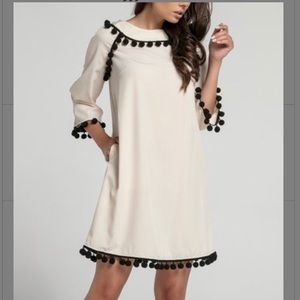 Beige Pom-Pom shift dress